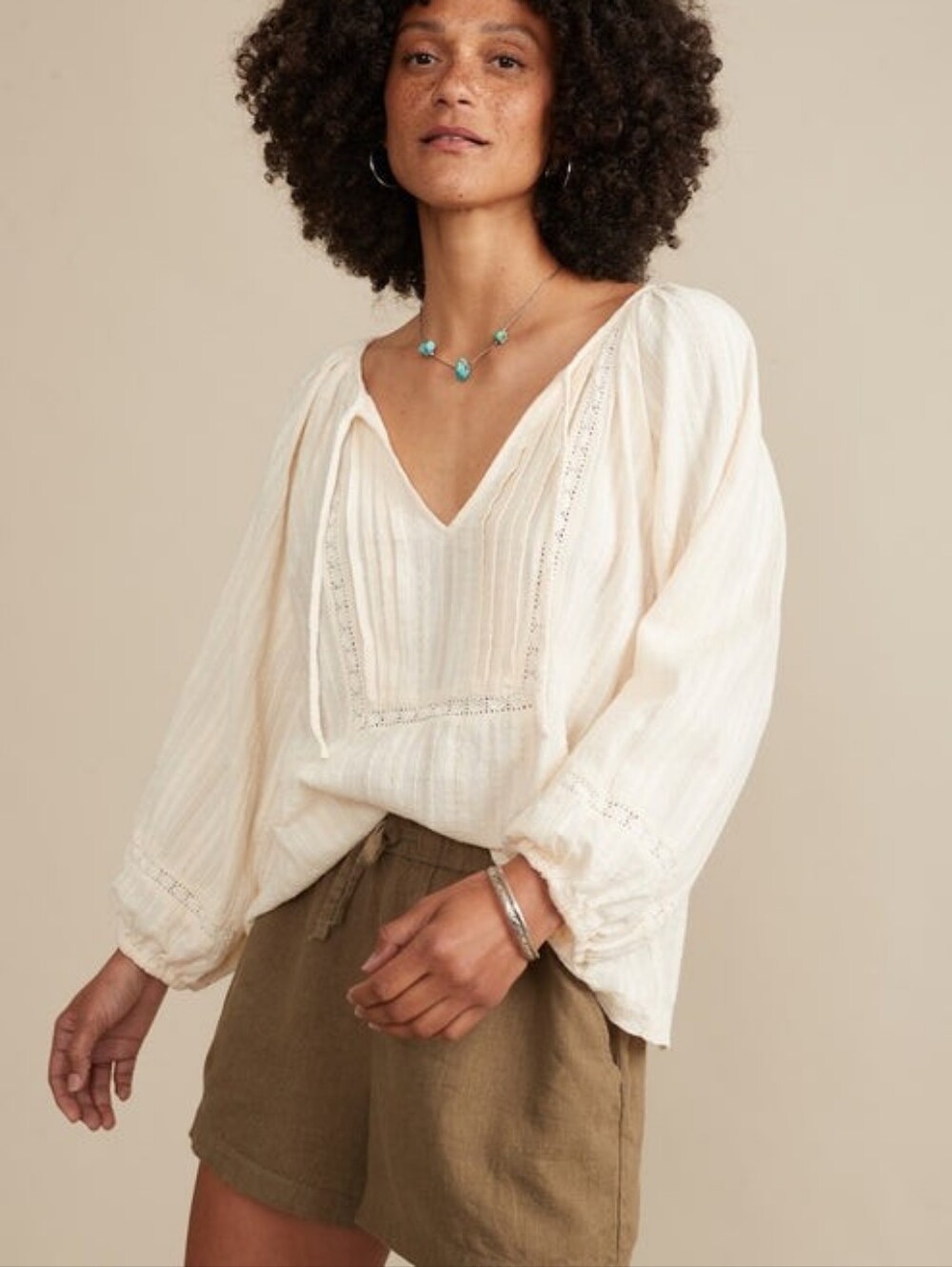 Marine Layer Dakota Cream Lace Peasant Top Blouse - Size Small
